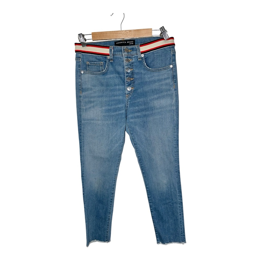 Veronica Beard Debbie Skinny Jeans Raw Hem Grotto Wash Button Fly Size 28 6